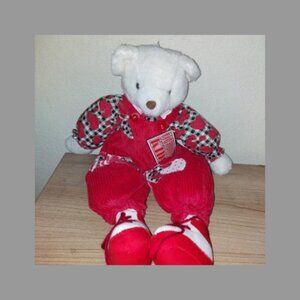 VINTAGE 1997 JOELSON INDUSTRIES WHITE BEAR RED HEARTS OUTFIT PLUSH TOY